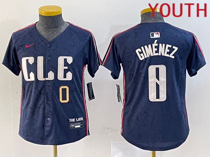 Youth Cleveland Indians #0 Gimenez Blue City Edition Nike 2024 MLB Jersey style 2->youth mlb jersey->Youth Jersey